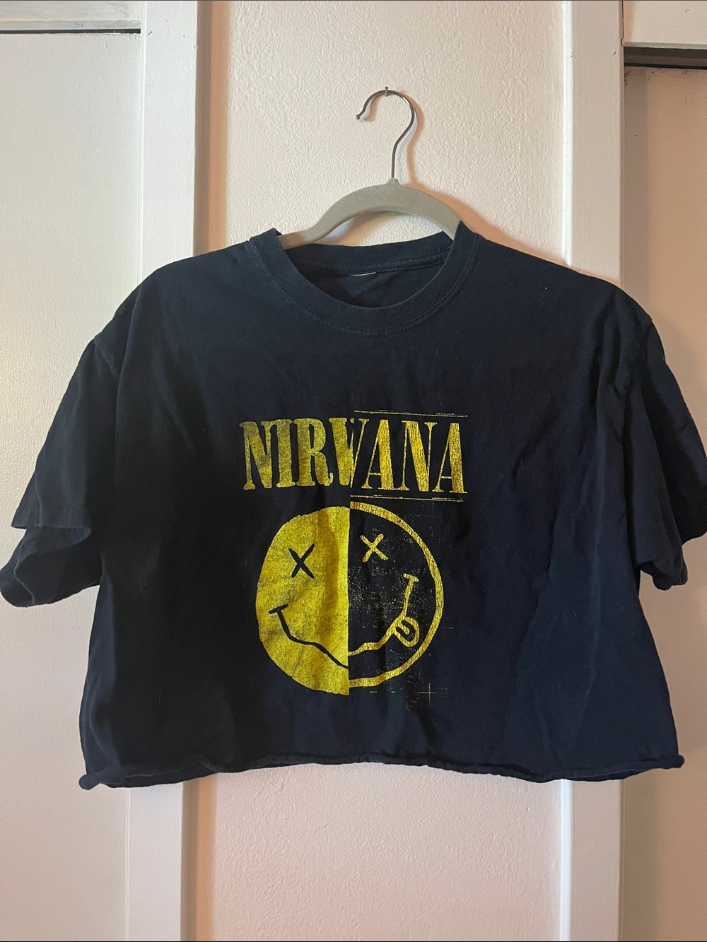 NIRVANA Black Tee with Yellow Smiley Graphic